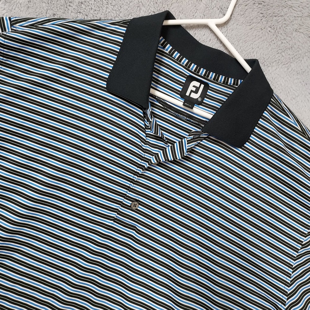 FootJoy Polo Shirt Mens XXL PGA Golf Club Striped Performance Blue Black White